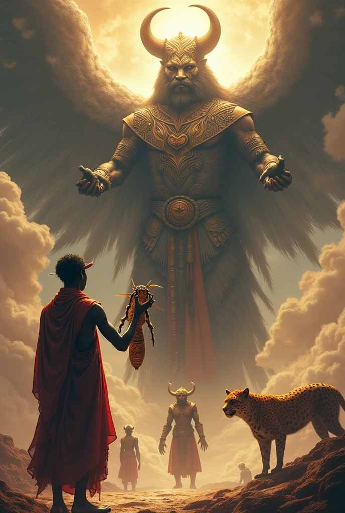 A boy and a flying golden golem