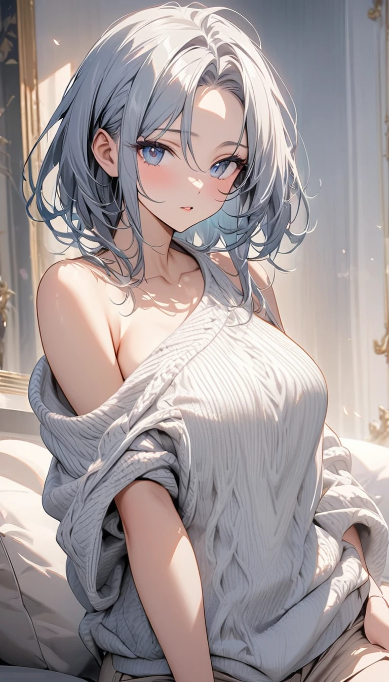 (Naughty girl having sex with dick:1.4)、(White school swimsuit)、hand、(Silver-haired long twin tails)、Ahoge、hair band、necklace、heart、Raise your legs in bed、Fainting with an ahegao face