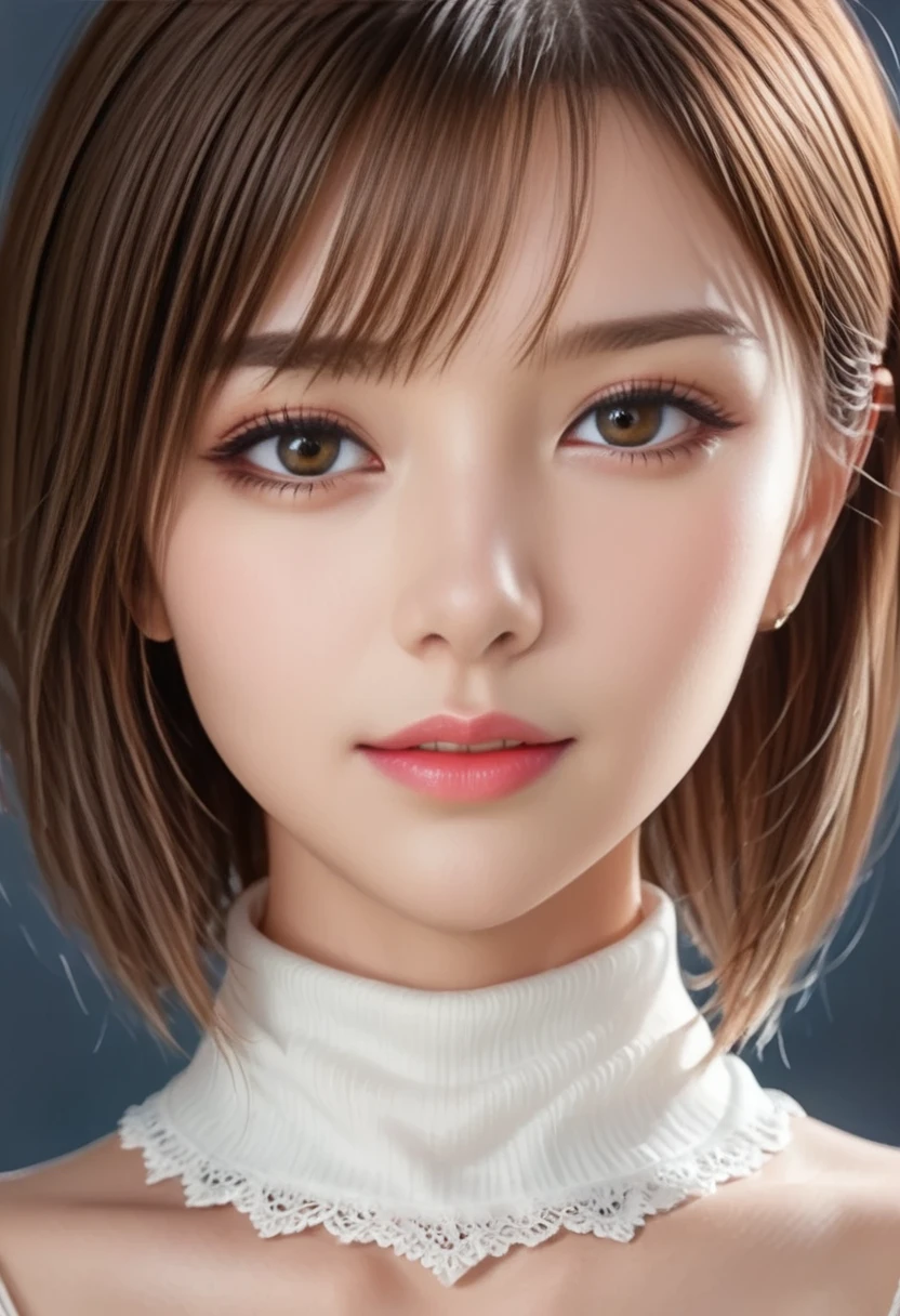 ((The contrast of light and shadow makes the subject appear three-dimensional)), Realistic (Photorealistic realism 16K quality), Ultra-realistic details: Velvety Skin, Short blonde hair swept to the side, Symmetrical lips, light glossy red_lipstick, Long Blue_eyelash, student, (clear Sharp focus, not blurry, Realistic brown_eye:1.35), (Anatomically correct), (Perfect female body:1.4),Beautiful legs,pretty girl,((firm Big ample breasts)), Hyperrealistic ((Portraiture)) Cute 1 model:1.4. 2, Digital SLR, Top quality soft lighting, Sharp focus captured by Fujifilm XT3, 5 ....6, In dramatic lighting, (Perfect composition), 青whiteい肌, (dry skin), Ultra-realistic,8k CG,masterpiece,(Highly detailed background, Delicate pattern, Intricate details). Beautiful girls with perfect figures dressed in nice clothes, Made from available materials, ((silk), (canvas, Nylon), Latex lace (Lace),(Earrings), Daily necessities). Attention to detail, double eyelid, Wear off-the-shoulder tops, ((Random facial expressions)), Medium contrast, Long legs, Medium sized butt, ((Layered Cut: 1.3)), ((Brightly colored clothing)), ((no_pantiesズ)), (erotic:1.35), ((black silked skirt, (Small skirt:1.42), no_panties, Curvy), (A short skirt uniform wrapped around the waist)), ((Rich with decorative embroidery:1.13)), ((red|white|black Lace:1.25)), ((Sharp focus)), ((Spectacular bodysuit with extremely elaborate design:1.4)). ((city night), (Neon Signs), (night), (Big ample breasts), (((A close-up of her face:1.2))), (View your viewers), 