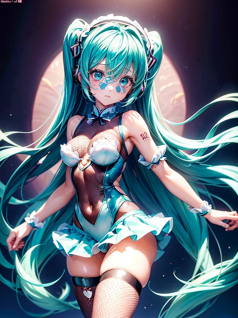 (masterpiece、Highest quality、Official Art、beautiful:1.2、8k resolution)、(One Girl:1.3)、hatsune miku、Twin tails,Big Breasts、F cup breasts,Chubby Beautiful Girl, White ball gown, Vibrant pastel colors, (colorful), long flowing liquid pink hair, Magic lights, sparkling magic liquid, inspired Glen Keane, inspired By Lois Van Baarle, Disney Art Style, By Lois Van Baarle, An aura that glows around her, Glen Keane, Shining halo、Digital Painting, Flowing shiny hair, Shiny, Flowing Hair, beautifulデジタルイラスト, Fantasy Background, Whimsical Fantasy Background, Detailed patterned lingerie, Highly detailed lingerie, Emphasize cleavage、Sharp focus, Sparkling eyes, Liquid watercolor background、Chubby body type、Thick thighs、Large Breasts、Big Ass、Big Ass、Wearing a shiny silver tiara、