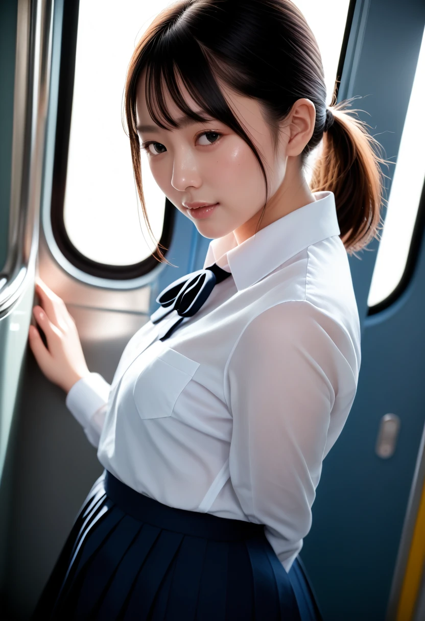 (32K, HDR, High resolution), (nsfw,Full body photo,Raw photo,POV, Hyperrealism, masterpiece, Highest quality, ultra High resolution), (Pin Light, Backlight,Cinematic Light),Close-up of a sexy woman(Japanese school girl uniform outfit,Japanese Sailor Suit,mini skirt,Beautiful Japanese prostitute,((Normal position,sex,Her big breasts are fondled by many men,Woman being penetrated on train,Woman being penetrated in M-leg position,vaginale,sex)),Dynamic Pose), (Huge breasts,Very heavy,Very large, round breasts,Incredibly big boobs,Her costume shifts to reveal her large breasts,Deep cleavage,A glimpse,Slipping,Nipples),(Hyper Detail, finely,(Shot from the surroundings,Shooting from an upper angle)),Slender Style,(Korean Idol:1.3,A detailed face:1.3),Beautiful Goddess,Ahegao,???????,Troubled face,Woman crying after being inserted,Crying face,Sexy look,Small, plump lips, Straight and cute nose, A little redness on the cheekbones,Long and beautiful eyelashes,Beautiful Face,Narrow waist,Perfect Style