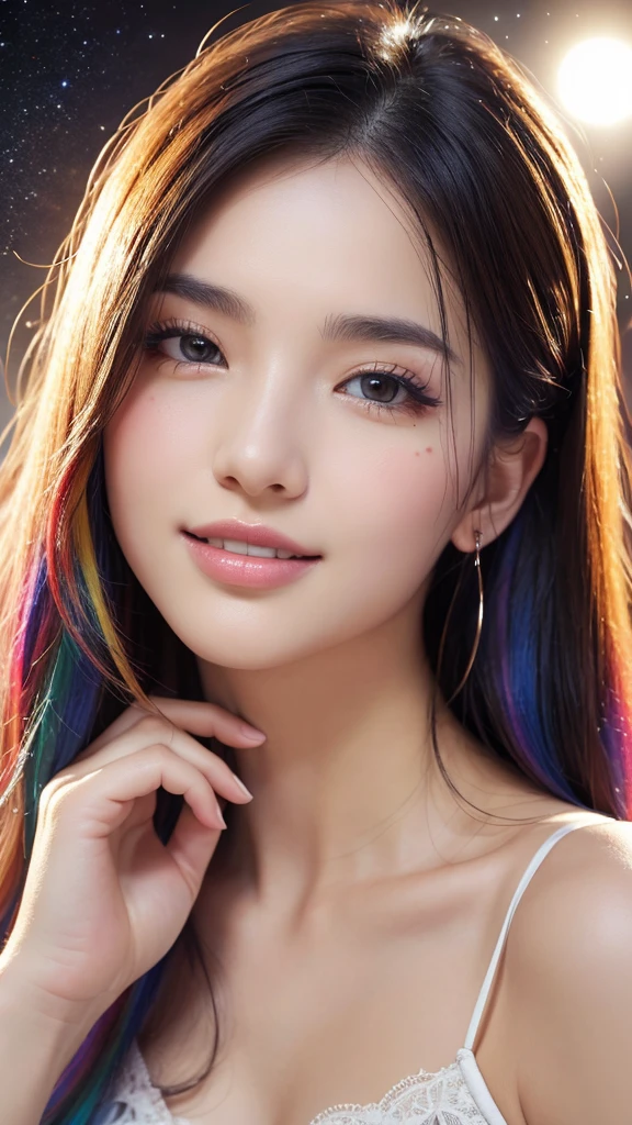 masutepiece, Best Quality, masutepiece, Godlike quality, girl,Godlike art, Highly detailed face, Very small breasts(small tits),Very small breasts,Bust 70cm,A Cup,skiny body,Skinny Legs,thin ankles,Highly realistic, Cute, 13-yiling, Big eyes, long eyelashes, multicolored hair, multicolored eyes, Shiny skin, Full lips, Big lips, Shiny skin, Blushing,Model Walk,wear bikini,Wear sandals,