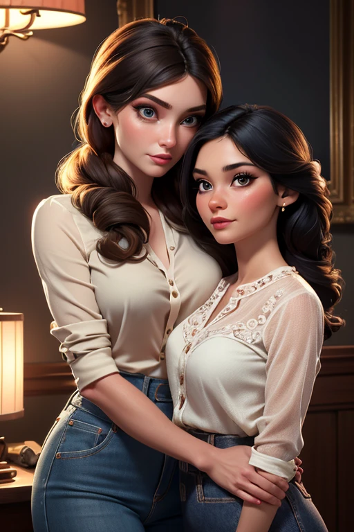 Blend into background, They are two women in a room with a clock and a lamp, WLOP and Ross Tran, WLOP and Andrei Riabovitchev, Ross Tran and Bayard Wu, Edgar Maxence and Ross Tran, WLOP and Sakimichan, Ross Tran and WLOP, Loish and Ross Tran, WLOP and Ross Thran, Wlop and Rossdraws.