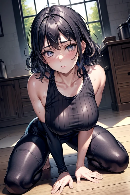 masterpiece, Highest quality, (Unreal Engine), reality, Super Resolution,  Very detailed, Complex, colorful, Clear images, Sharp focus, Digital Blending, 

Beautiful woman, Hyuuga Hinata, Big Breasts, Perfect Eyes, Beautiful Eyes, Perfect Face, Ultra detailed hair, Ultra detailed face, Very detailed lips, Vivid expression, Healthy Body, Beautifully detailed sweat glands, Smooth skin texture, Beautiful Skin, Carefully drawn,

((humidity:1.3), Sticky with sweat), (Wear a tight yoga suit, ,Hot Yoga, Sweat makes yoga wear transparent, Sweat accumulates on the floor), Dynamic pose, 

indoor, Hot Yoga Gym, ((Hasselblad Photos)), Dynamic Angle), 

