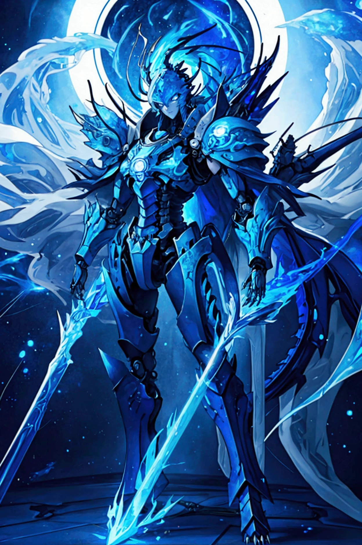 Blue flame dragon, mechanical, universe space