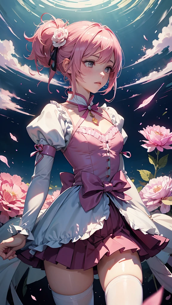 Official Art, unity 8k wallpaper, Very detailedな, Beautiful yet fleeting、beautiful, masterpiece, Highest quality, Japanese style,Pink Carnation (zenTangle, Mandala, Tangle, enTangle), Flower Ecstasy,((Madoka Kaname)) One Girl, Very detailed, Dynamic Angle, Cowboy Shot, The most beautiful form of chaos, ((Magical girlまどか☆マギカ)).elegant, Brutalist Design, Vibrant colors, Romanticism, James Jean, Robbie Dawi Anton, Ross Tran, Francis Bacon, It was very cold, Petra Cortright, Gerhard Richter, takato yamamoto, Ashley Wood, Atmospheric,Pink clothes、Pink Hair Shorthair、Magical girl、Adrianne&#39;genius((Big Breasts))((Black Thong))