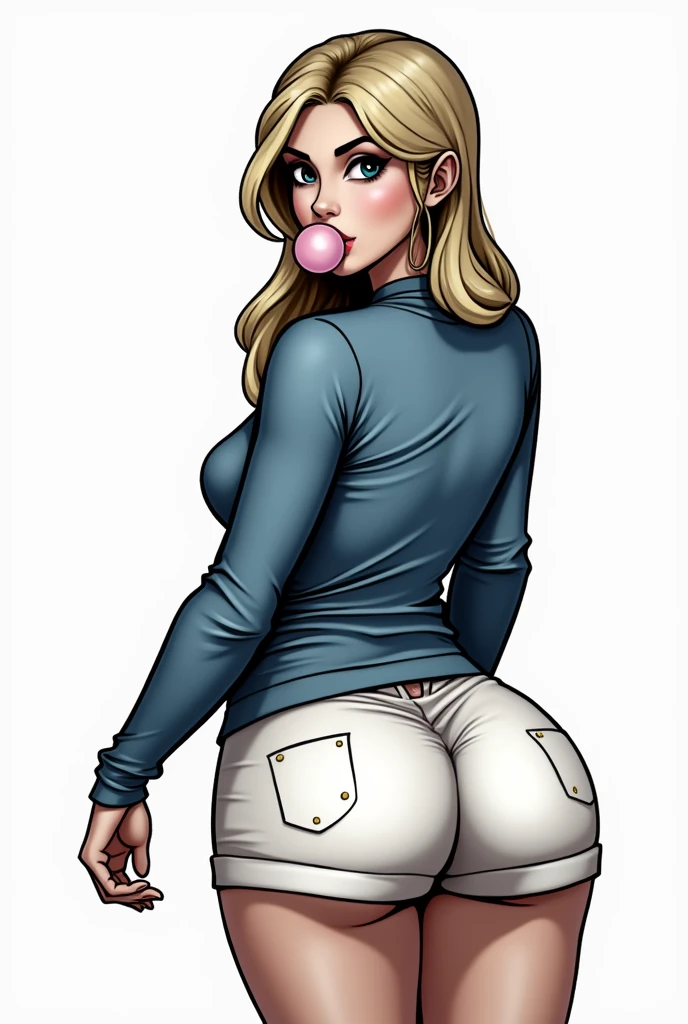 Minkostyle, (illustration), (masterpiece:1.2), (best quality:1.2), <lora:MinkoStyleV4:1> <lora:quiron_BlowjobTopofHeadPOV_V2_lora:0.85> blowjobtopofheadpovquiron, blond hair, blue eyes