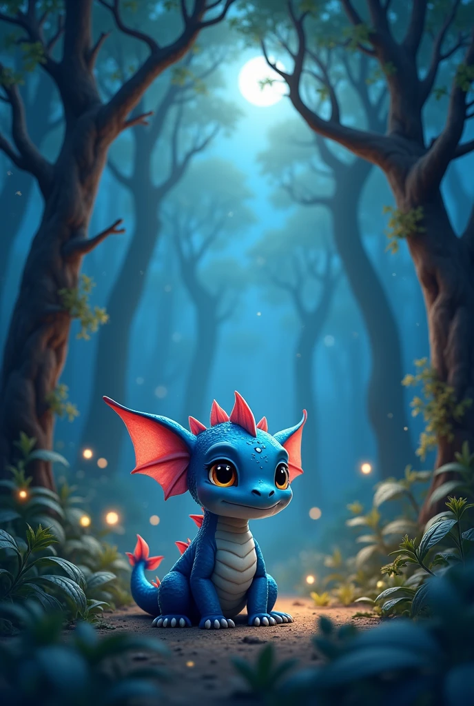 Night sunset with baby dragon