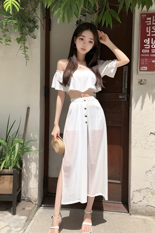 Highest quality、masterpiece、One Girl、Cute Face、shy:0.2、Small Nose、Fuller lips、White camisole、Long sleeve beige cardigan、White long skirt、barefoot、Highly detailed face and skin texture、Small face、Small breasts、walk、break、summer night、walk along the beach、sunset、Afternoon Sun、Orange sky、Scarlet Cloud、silence、evening、Wabi-sabi art、Movie angle、Inspiring works、a memory from summer
