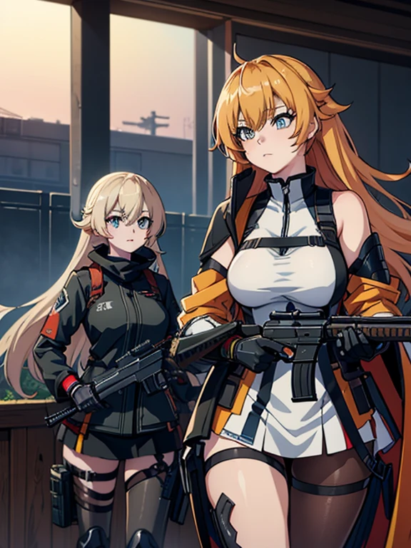 Close-up of people holding guns and rifles, Concept art inspired by Ren Mei, Pixiv, Self-sastructing art, Best anime 4k konachan wallpaper, Female Action Anime Girl, From Girls Frontline, Amazing anime 8k, From the Azur Lane video game, M4 Sopmod II Girls Frontline, Shiny white armor