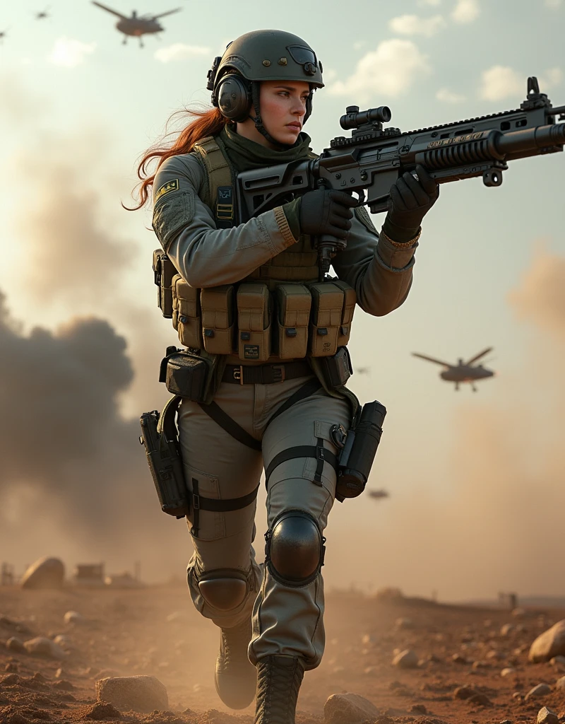 Step into the heart-pounding realm of combat and create a striking image of a girl wearing a Call of Duty: Black Ops suit, complete with guns in her hands. Set the scene against a backdrop of war, capturing the intensity and adrenaline of the battlefield as she exudes confidence and determination, red background