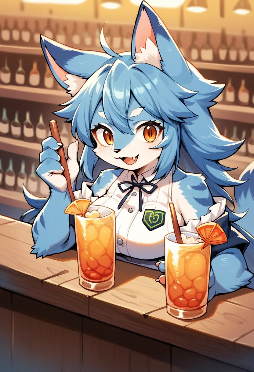 rating_safe, score_9, score_8_up, score_7_up, score_6_up, score_5_up, score_4_up, hires, highres, source_furry(1girl, Solo focus, furry anthro, kemono)bartender, bar, cocktail,