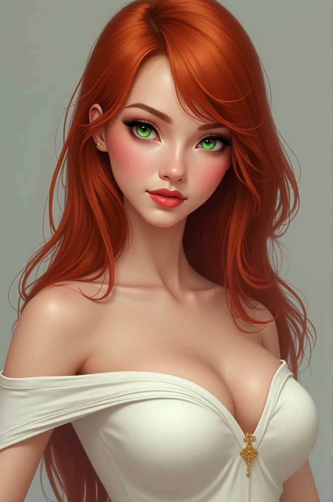 A red-haired girl With 3 large breasts and one eye on her bare forehead