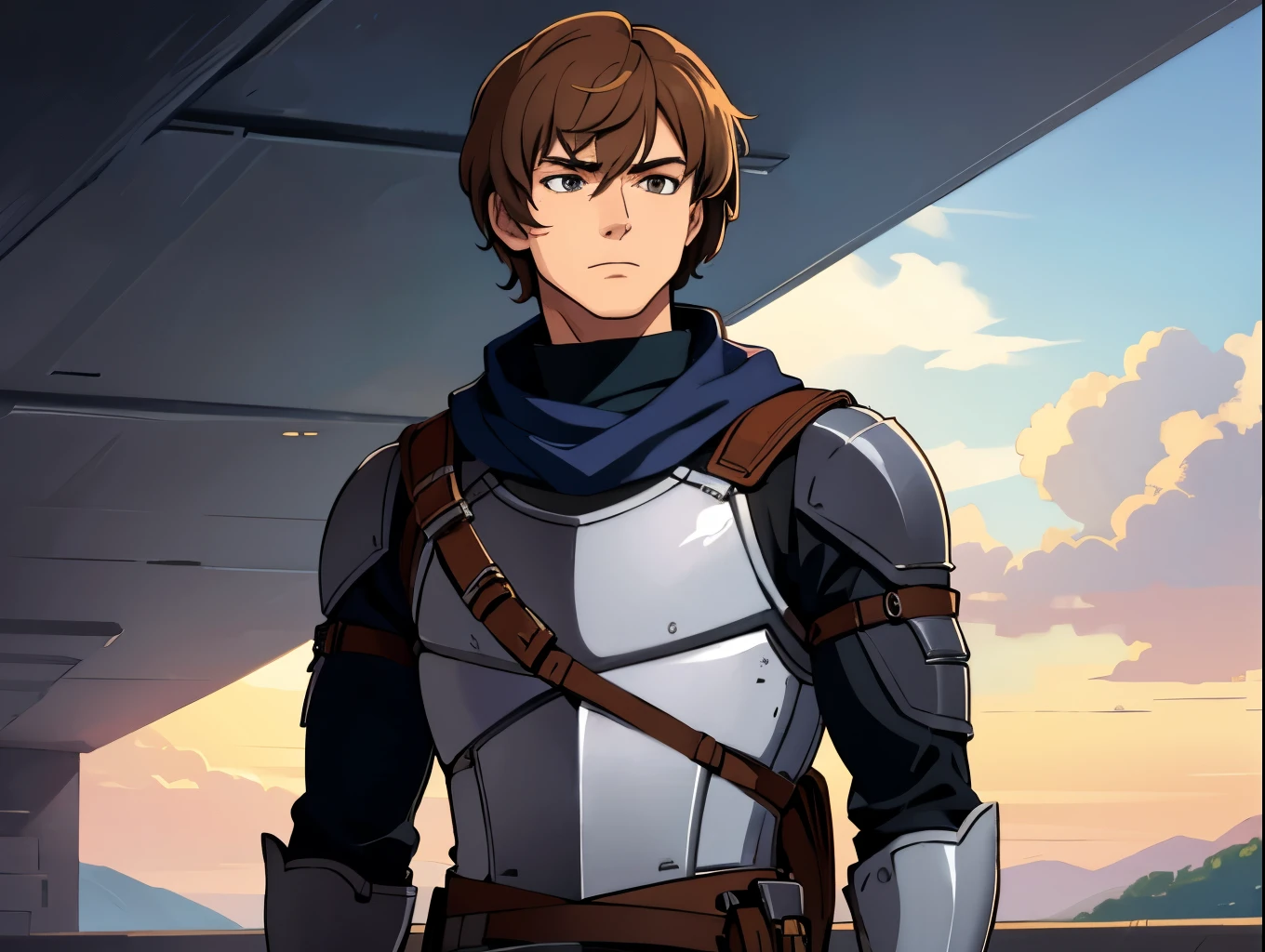 Man, solo, knight,  looking to left, short hair, middle shot,  upper body