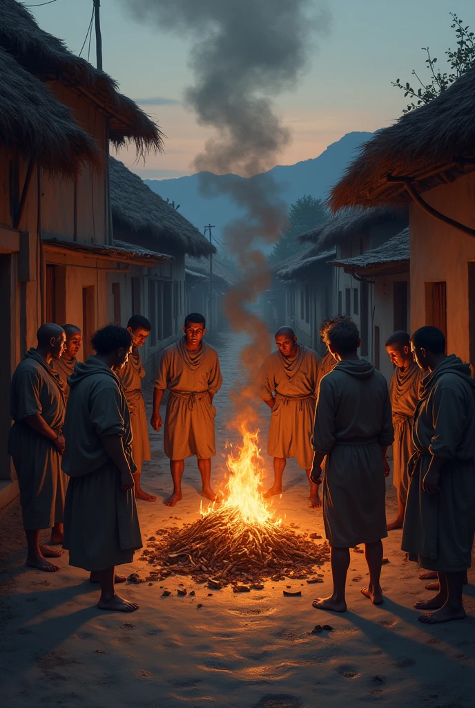 The villagers look at it with fear and curiosity.