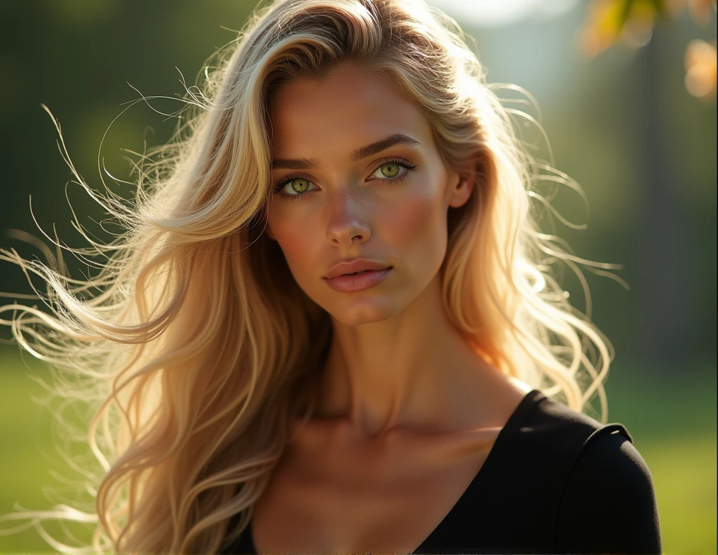 In a captivating jungle setting, a medium close-up photo captures the allure of an incredibly beautiful fitness girl. She stands with flowing blond hair, adorned with delicate vines, basking in the sun's radiant glow. The scene is vivid and rich, presented in 8K resolution for optimal quality. Her captivating charm is accentuated by sheer white nightwear that tastefully hints at her features. The image is a masterpiece that plays with light and shadow, achieving striking contrast and depth of field. The attention to detail extends to her face, reflecting lifelike nuances in the style reminiscent of SamDoesArts. This arresting image celebrates natural beauty and allure, encapsulating the essence of an enchanting moment amid the lush jungle. A breathtaking uncensored portrayal of a captivating woman in an intimate solo scene. She possesses remarkable beauty, with flawless features and aura. Her hair, red and styled in a ponytail with colored tips and inner hair