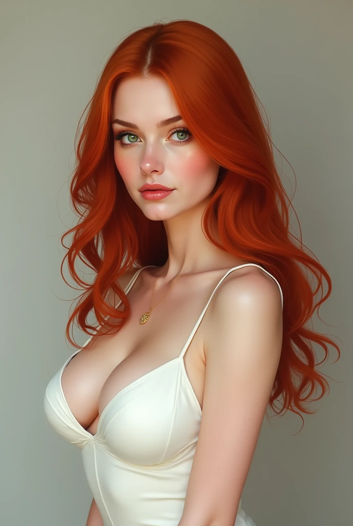 The most beautiful red haired, vibrant, dark red hair, girl, big breasts, dressed as a sexy nurse, hyperrealistic