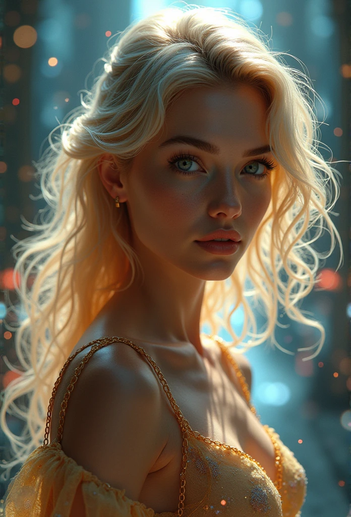 1 menina, Seios, blond hair, High resolution, big breasts, Slightly separated lips, Jewel, Brilho, 