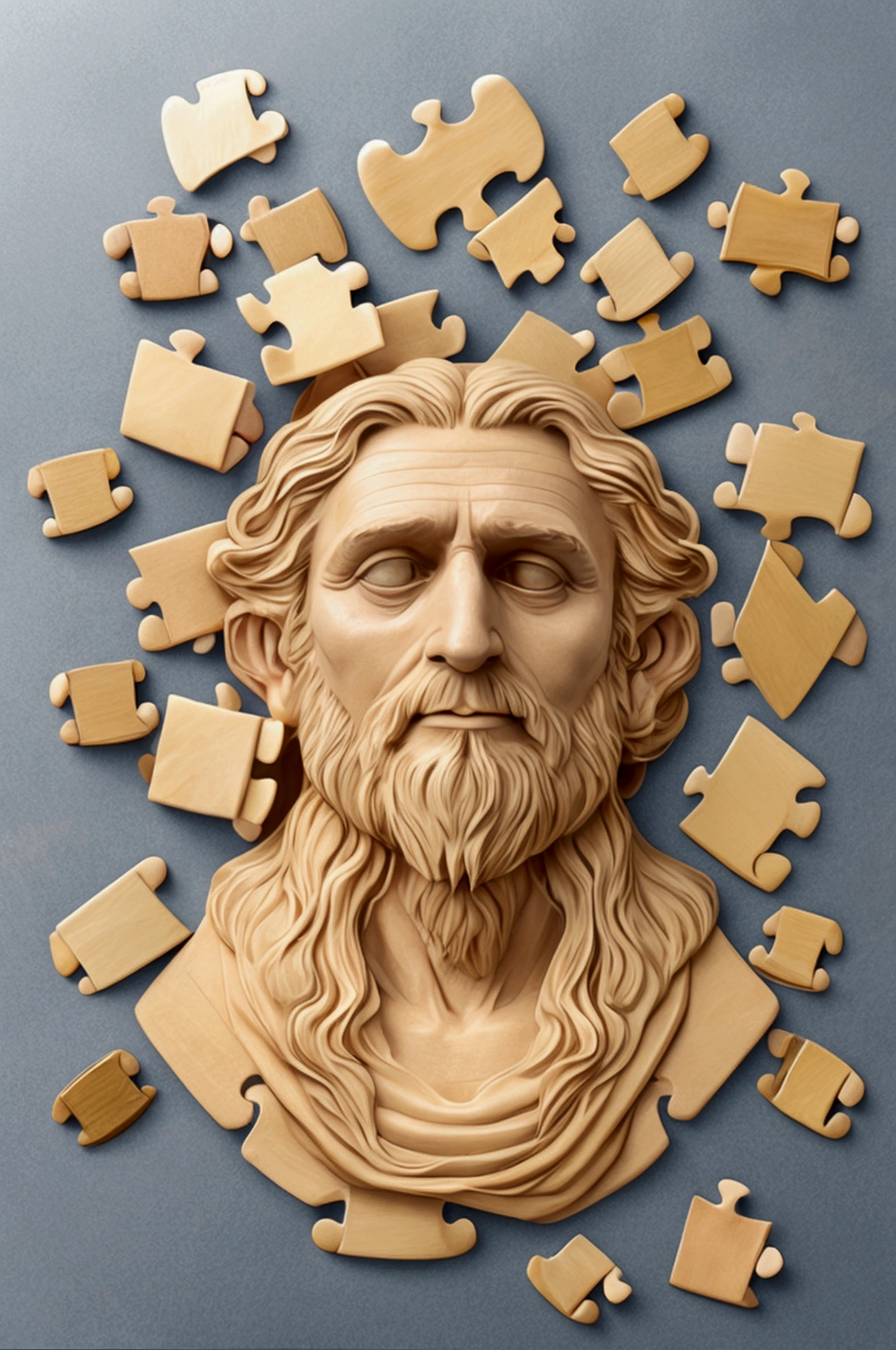 As more pieces fall into place, the puzzle turns into a beautiful picture, representing the transformation of someone&#39;s life, Stoicism illustration