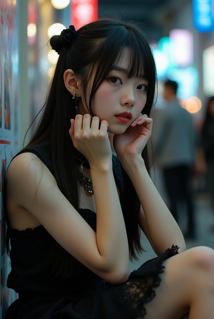Tabletop, highest quality, 8k, 15-year-old student, Teen, RAW Photos, Absurd, Award-winning portrait, alone, night, neon, Idol&#39;s face, Violet, Gardenias, Delicate girl, Upper Body, Digital SLR, View your viewers, Frank, Sophisticated, Zola々right, smile, Thin arms, Professional Lighting, Film Grain, chromatic aberration, (Eyes and facial details:1.0), (Bokeh:1.1),Twin tail hairstyle,