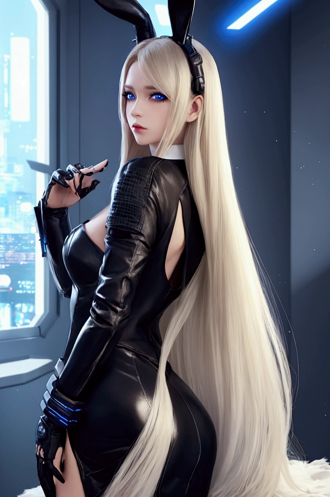 Ultra realistic, cinematic lights, real girl, 16K, best quality, High resolution, hot atmosphere, dream atmosphere, 1 girl, 18 years old, short pale-golden hair, cute bangs over the forehead, pale-turquoise eyes-iris, sexy eyes look, goth makeup, black lips, pale white skin, skin being brightened, wearing a sexy black outfit, earrings, fit slim body, big natural breasts, realistic slim hot body, tall and hot girl, seductive, sensual posture, big hips, thick legs, torn clothes, blurred background, Depth, dream aesthetic, Atmosphere of dream, cinematic lighting.