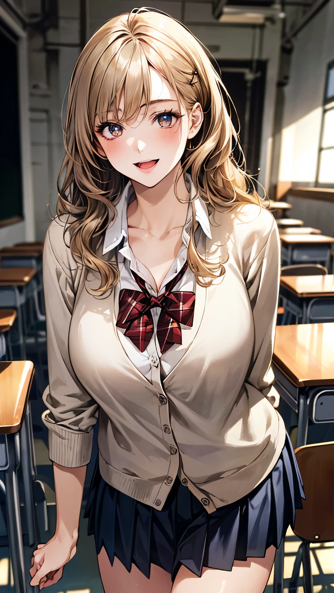 Close-up、(((blonde hair)))、wavy short hair、cute、summer:1.3、shirt:1.3、、skirt(((Highest image quality、High resolution、masterpiece、one woman)))、((((embarrassing:1.3、)))、(((cute)))、Super delicate and cute girl with black hair、soio、a high school student、16 years、8K Ultra High Definition、Delicate texture、short wavy Hair、flat chest、(((Plaid mini skirt)))、(((Wear a cardigan over a collared shirt)))、(((navy colored high socks))),,Plain clothe、Smiling,spreading her legs,exposed panties,nsfw,middle breast,classroom,lying down on the desk,spreading legs open wide with knees bent,creating the shape of the letter M,(((detailed race white panties))),