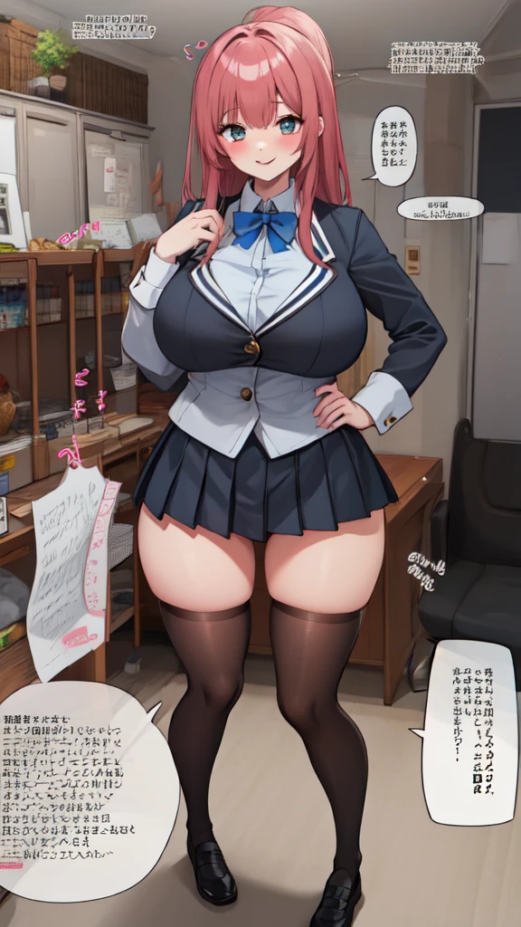 (16K:1.2), employment, Realistic, (Super detailed:1.2),  Huge breasts, (school uniform:1.2),  smile, (thin:1.2), bursting breasts,  