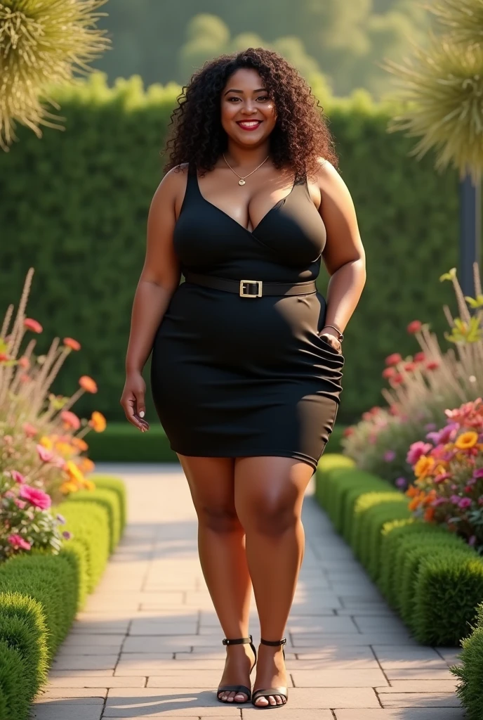 woman, long wavy black hair, smiling, big bust, wide legs, chubby, elegant black and silver dress, gray heels, black and silver balloons in her hands, birthday celebration, looking at the camera, photorealistic