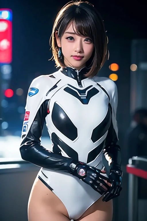(8k、Raw photography、Highest quality、masterpiece:1.2),(Black Hair、Dark Eyes:1.9),(Plug Suit:1.6)、View your audience,Viewed from the front,White skin,(:1.4)、(Tight waist:1.6)、(Clothes that accentuate the shape of the breasts:1.0)、(Big Breasts :1.3)、Slim figure、Ultra-high resolution,beautiful,beautiful fece,(One person、No background:1.9),whole bodyボディー,Japanese women,(reality的:1.37)、Photon Mapping,reality、(Baby-faced and cute: 1.4)、(Cute Smile: 1.8)、(Round face: 1.8)、Radio City、Physically Based Rendering、Depth of field rally background、photograph, (I can see your knees、Thigh close-up:1.8),(:1.6),whole body、Great quality