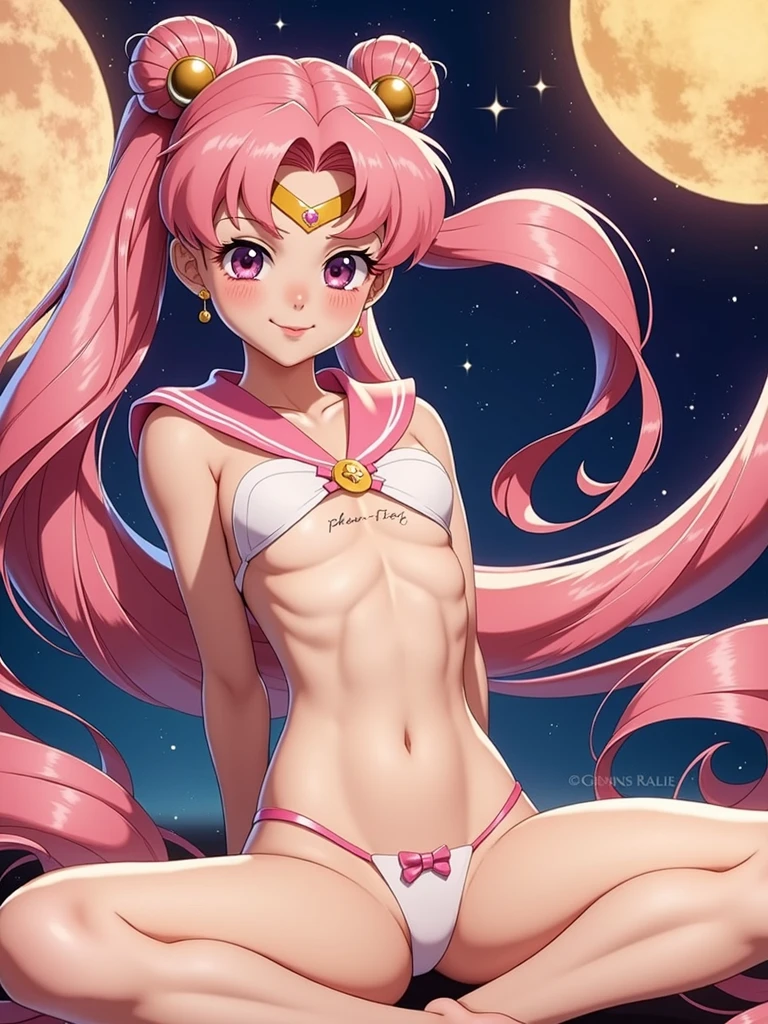 Small breasts、Full body view、Chibiusa、Sailor Moon（Chibiusa）Flat chest、Small breasts、Full body view、Chibiusa、Sailor Moon（Chibiusa）Flat chest、Spread your legs、 nude、smile、Raise one leg,very cute,muscle、big eye,tear、high kick,high quality, high heels,lolimanko、Spread the genitals