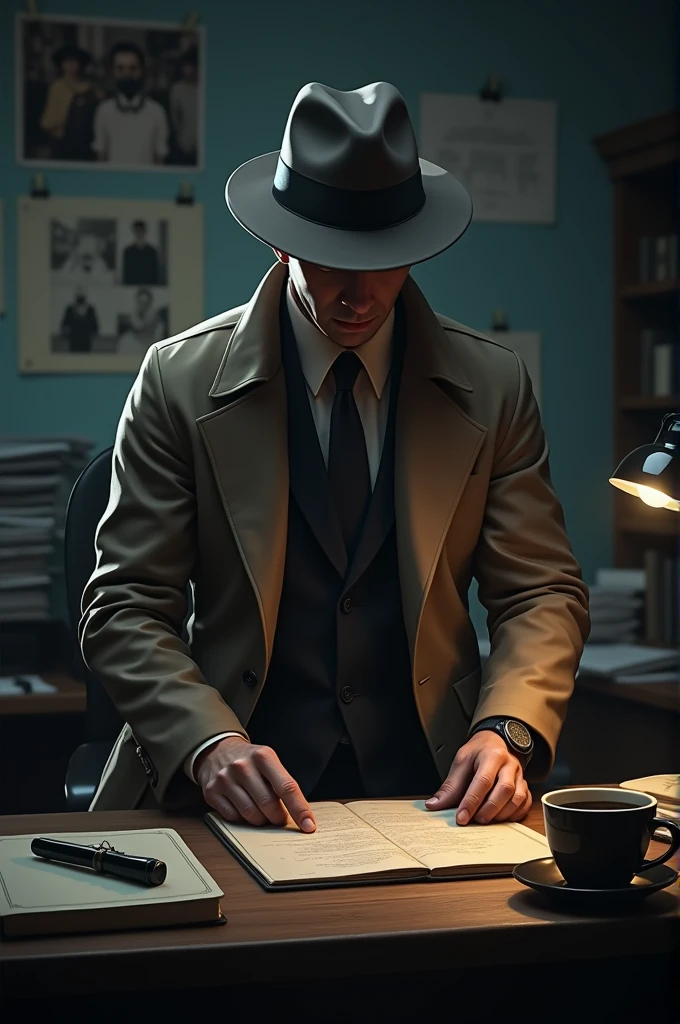 Generates an image where the private detective works to locate people