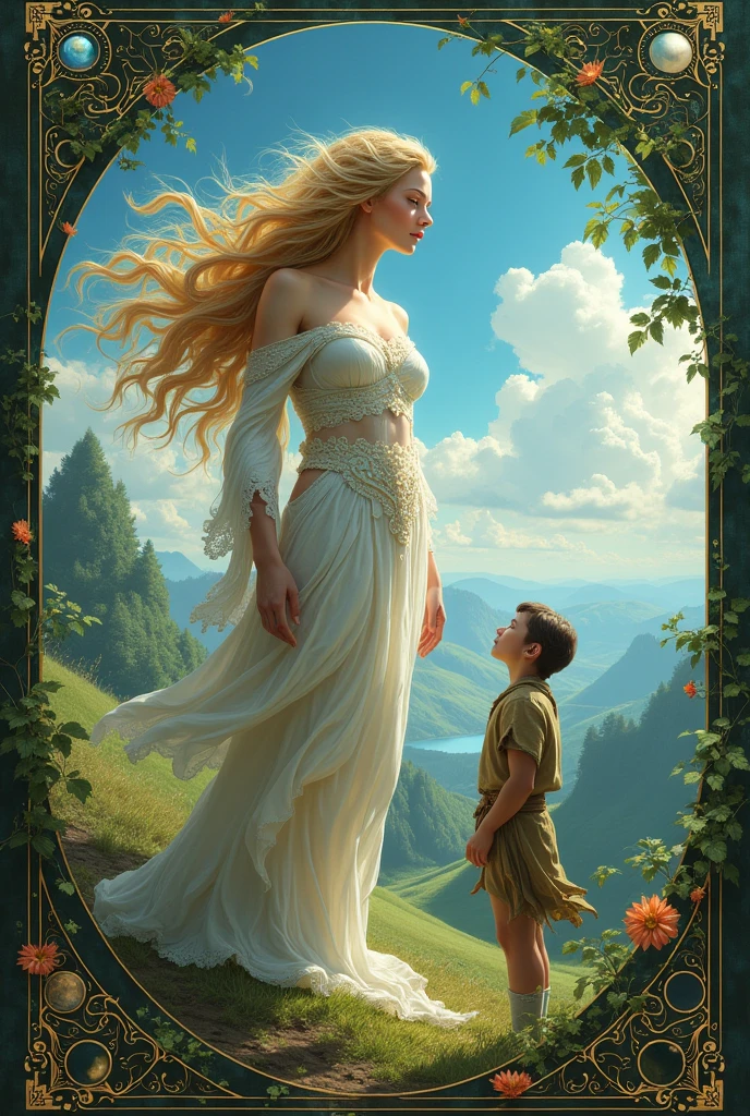 The giantess puts the boy in her pocket