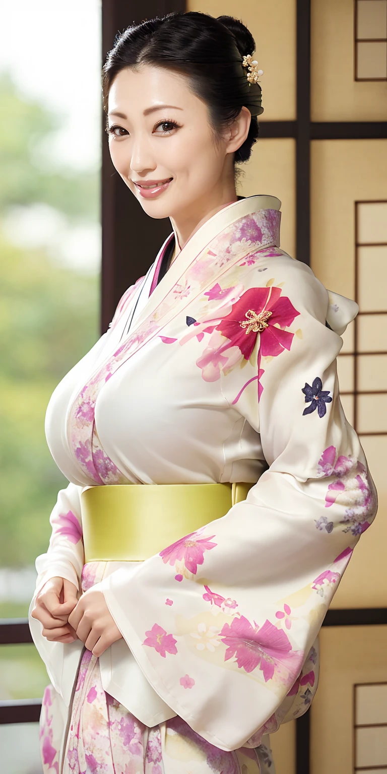 masutepiece, Best Quality, Intricate details, Perfect face:1.1), ((Huge breasts!!!!!!)),(huge-breasted!!!!),, Sharp Focus, ((Solo:1.4), (Full body shot), Looking at Viewer, Ultra-high definition, (1girl in:1.4), Extremely detailed illustration, Smooth, Very perfect pixel, Detailed background,, forest, Seductive,venusbody、a blond、a short bob、Kimono、