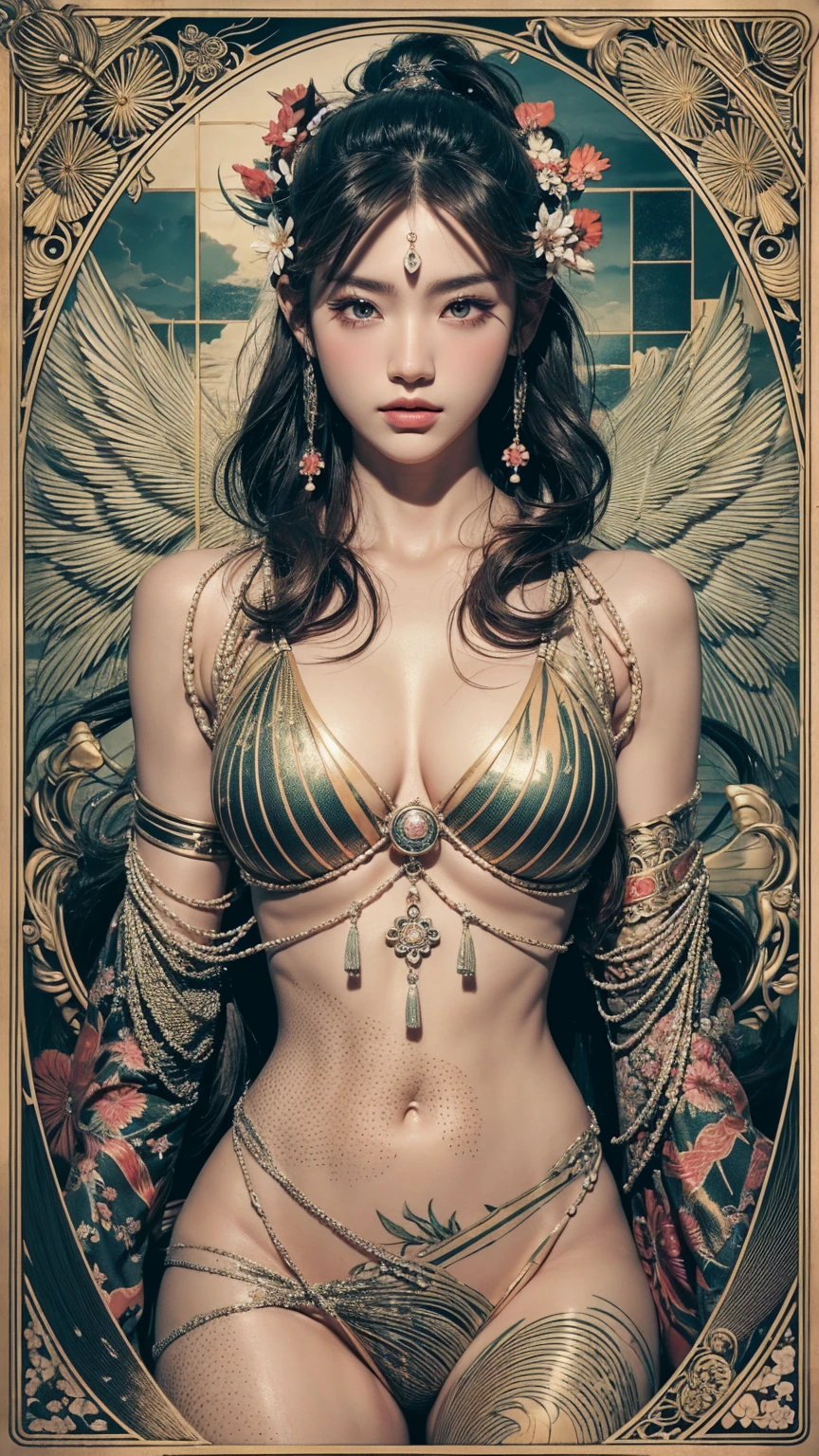tarot card, official art, unity 8k wallpaper, ultra detailed, beautiful and aesthetic, beautiful, masterpiece, best quality, (zentangle, mandala, tangle, entangle), (ecstasy of flower:1.2) , dynamic angle, cowboyshot, the most beautiful form of chaos, elegant, a brutalist designed, vivid colours, romanticism, atmospheric