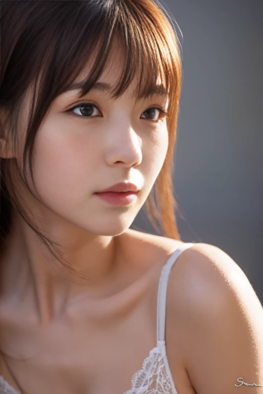 Highest quality, masterpiece, Ultra-high resolution, (Realistic: 1.4), RAW Photos, One girl, Off the shoulder, Cinema Lighting, Kiss pose, Heterochromia iridis, Gray Hair, Gray Hair