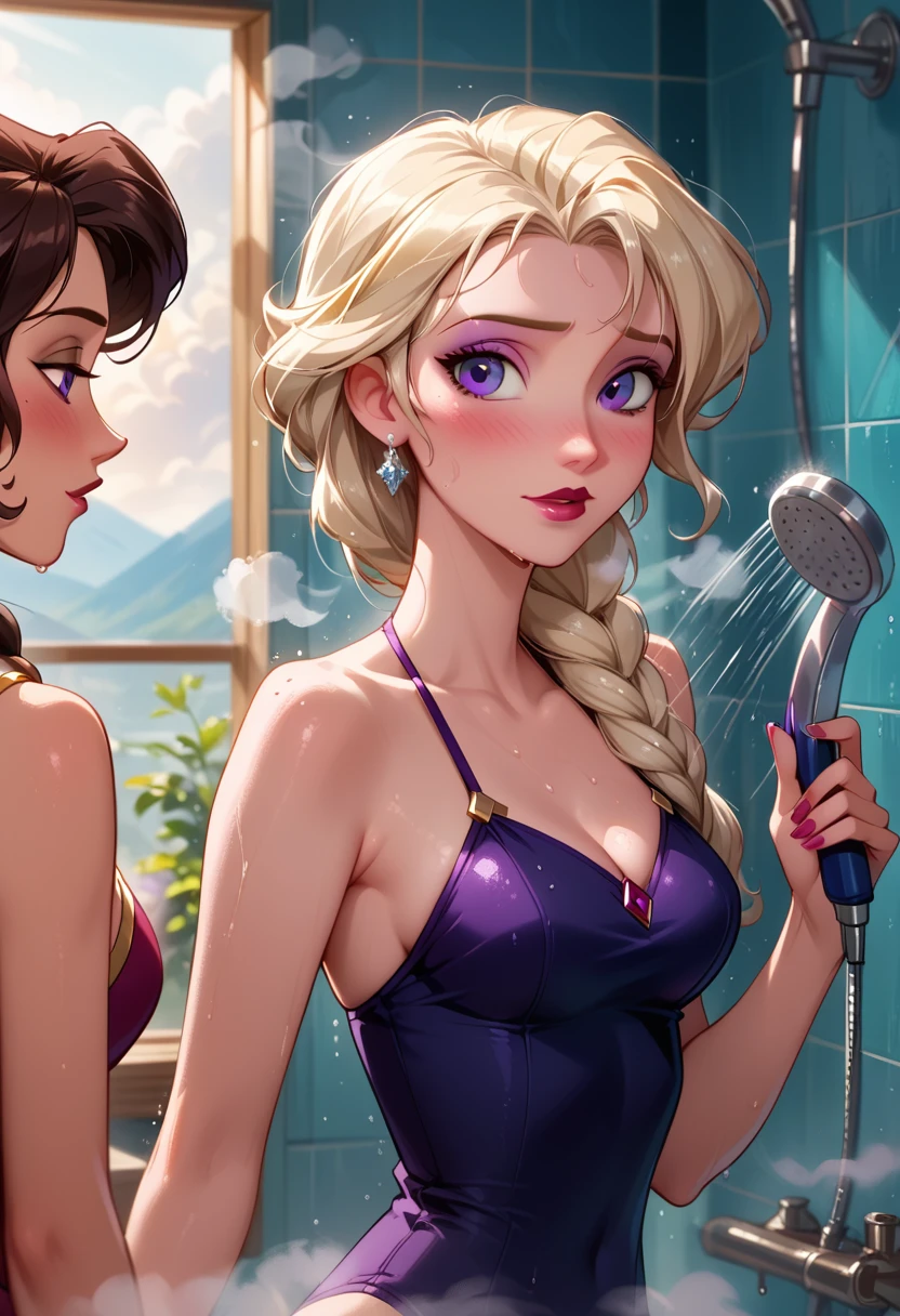 score_9, score_8_up, score_8_up, source_cartoon, detailed soft lighting,1girl, Elsa from Frozen, cleavage, sexy swimsuit, in the hot tub, very detailed, beautiful eyes, model poses, pretty smile, (masterpiece, best quality, highly detailed, beautiful).