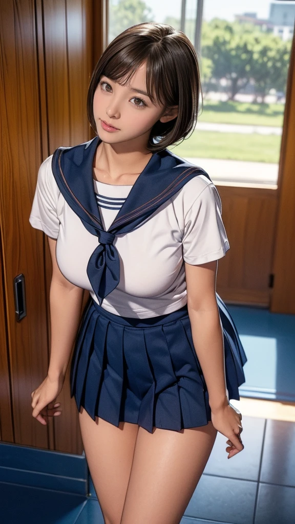 High school girls、17 years old、(((Short sleeves、Summer sailor uniform)))A pure and beautiful girl、((脚を開いて''pantiesを見せる''))、Sit on a chair with open legs、In the classroom、(Black pleated skirt)、Short sleevesセーラー服、綺麗なpubic、Big Breasts、Big Tits、Big 、((pubic、panties))、Show me your pants、Open your feet wide、(Straight Short Hair)、Show your pants、Henyo Henyo Face、(((脚を開いてpantiesを見せてください)))、Firm breasts、Protruding breasts、(ショーサイズpanties)、pantiesの食い込み、(((Pussy line、Cameltoe)))、Brown Short Hair