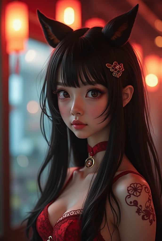 (best quality ,4k, 8k, HD render, masterpiece:1.2), ultra-detailed, (realistic, photorealistic, photo-realistic:1.37), female with glowing red eyes, shiny black colored hair, fashion photography, full body portrait, haunted house, illustration, oppressive atmosphere, vibrant dark colors, soft lighting, concept art, knife, detailed face nude, porn, sex, erotic pornstar