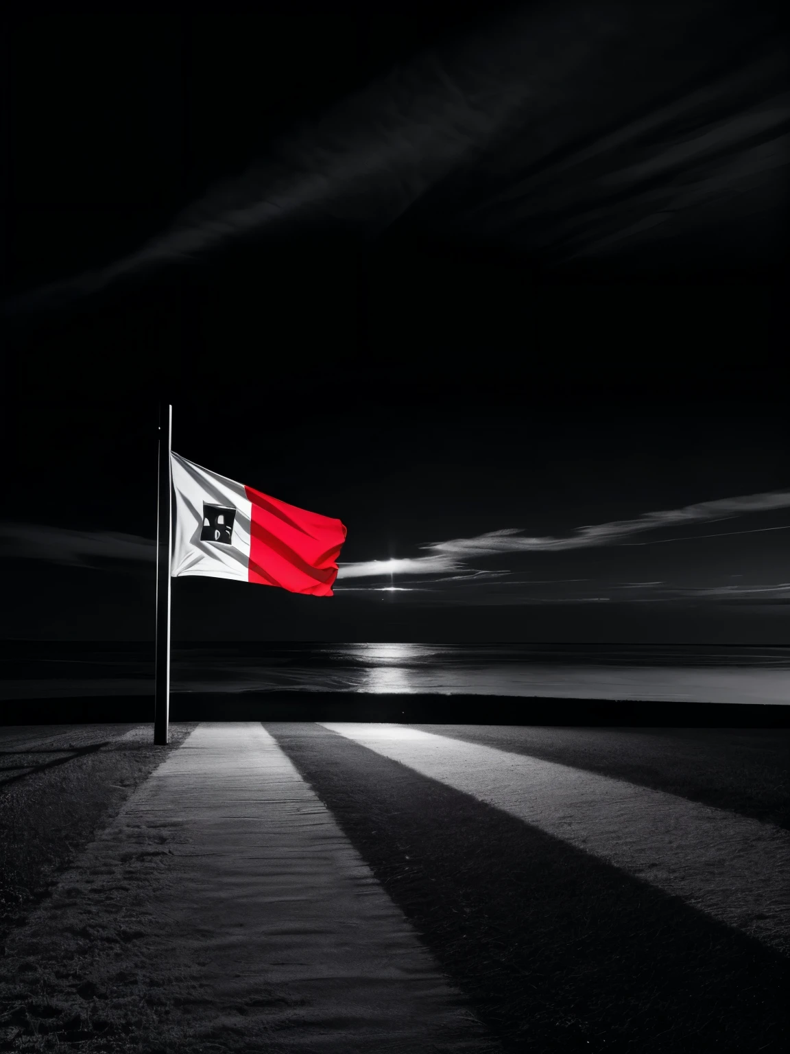 Generate a logo, with the flag of Spain, let it be in black and white. With A cross in the middle