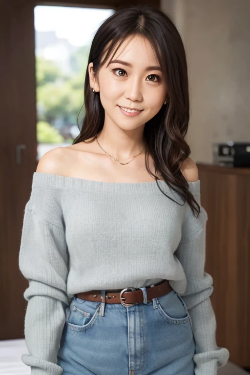 there  a woman holding a cell phone and smiling, this person does not exist, a young asian woman, japanese, xision wu-louise zhang-hong chau-shirley maclaine-amber portwood-laurie hernandez-stephanie scott merged, entire body visible