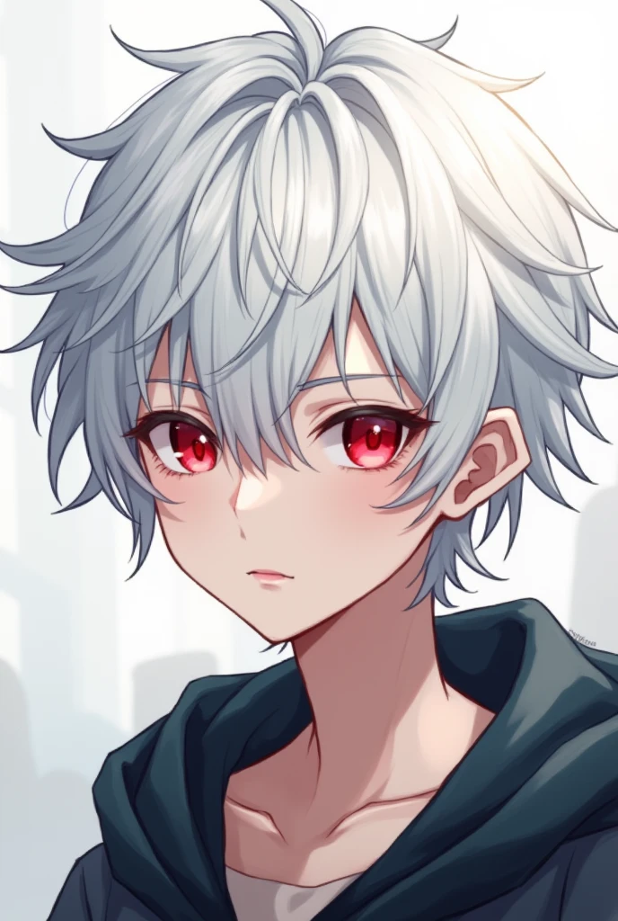 Anime boy with white hair and red eyes - SeaArt AI