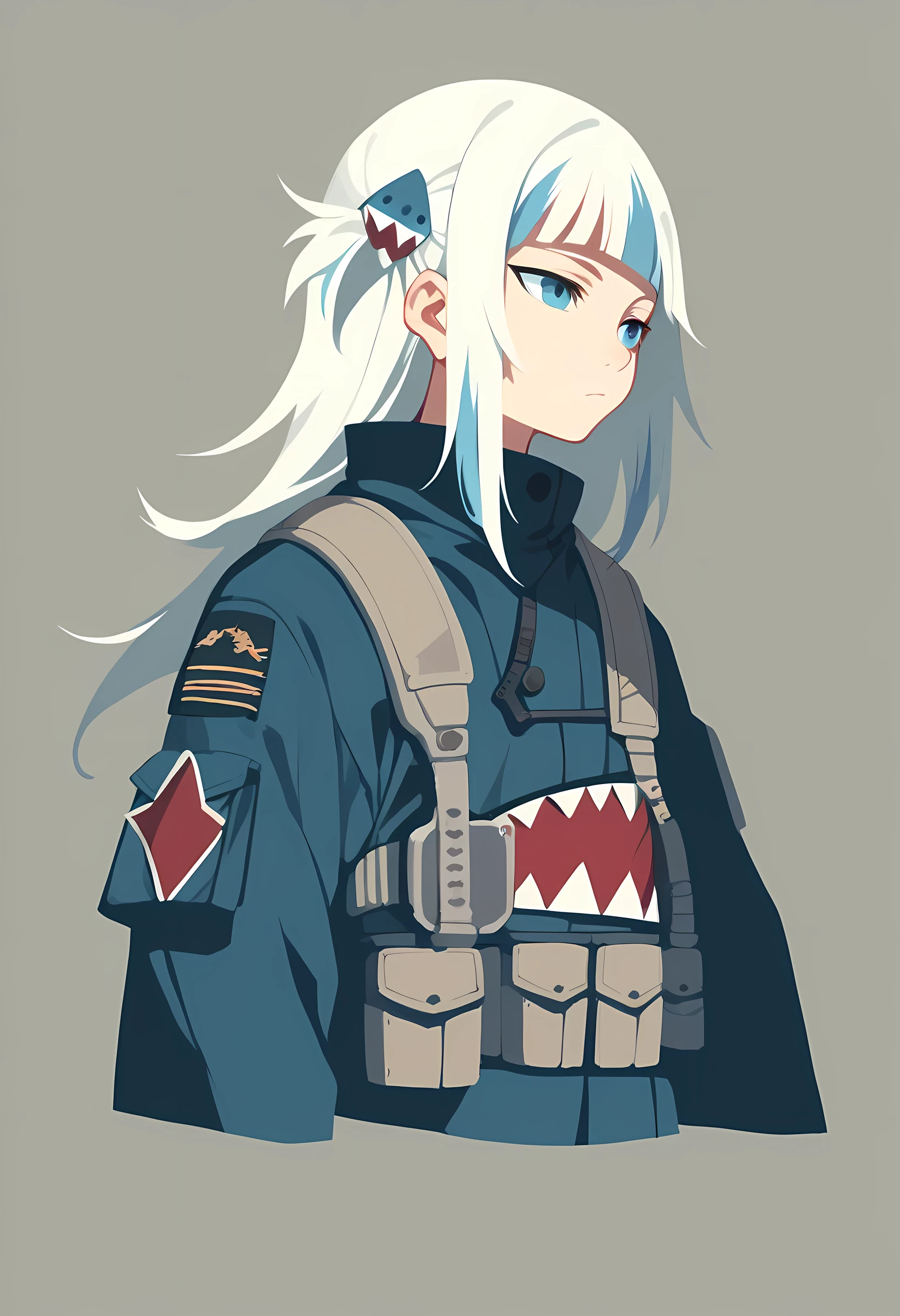 score_9, score_8_up, score_7_up, score_6_up, score_5_up, score_4_up, ultra-high-detailed, 1girl, solo, (gawr gura), white hair, from front, military gear, blue eyes, lineart, minimalistic, (by ratatatat74:1)
