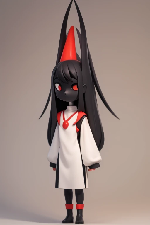 　Primary school students　young　small　height: 130cm　Standing picture Simple design　The dress is a one-piece　camisole　No sleeve　Sleeveless　Long Hair　Long black hair　Hair is black　Red eyes　Shoulder-baring ahoge　Kokeshi
