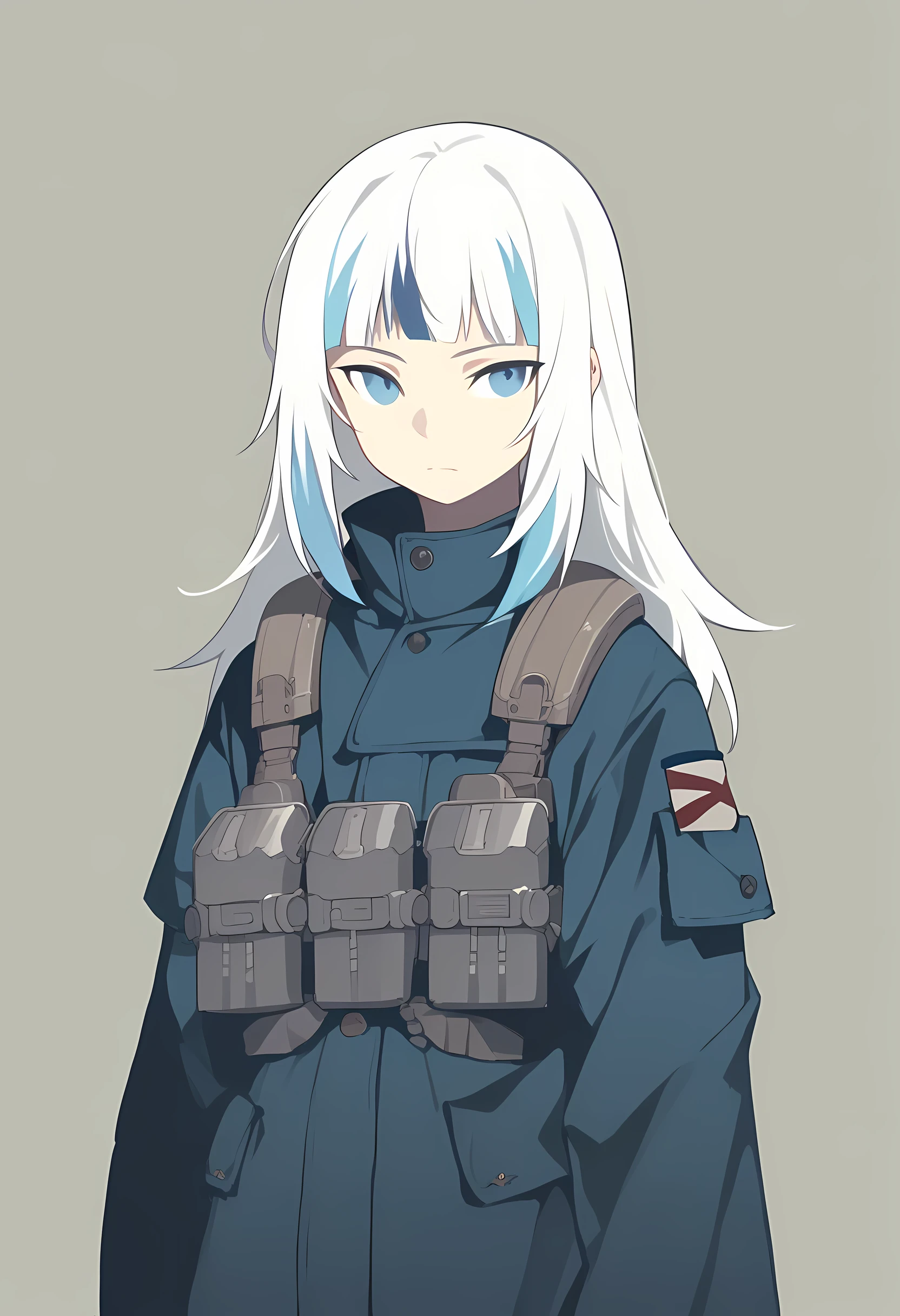 score_9, score_8_up, score_7_up, score_6_up, score_5_up, score_4_up, ultra-high-detailed, 1girl, solo, (gawr gura), white hair, from front, military gear, blue eyes, lineart, minimalistic, (by ratatatat74:1)
