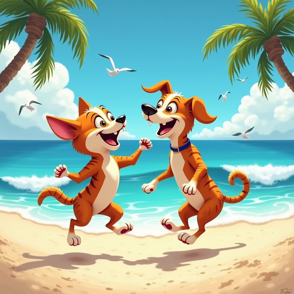 Brown naked bird furries having fun on a beach