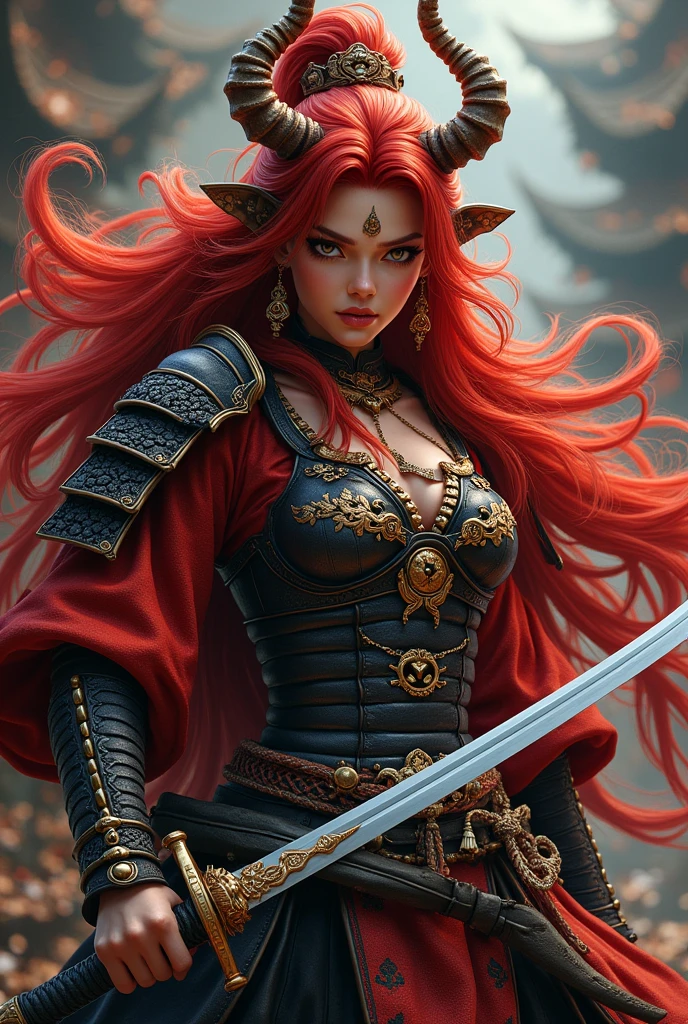 a PHOTO Nayane Laura Menequel XX wks13, a beautiful young maga, serene and detailed honey eyes, red hair, SHE IS wielding a long sword wearing black sandals, in a fighting pose with his stay in his hands