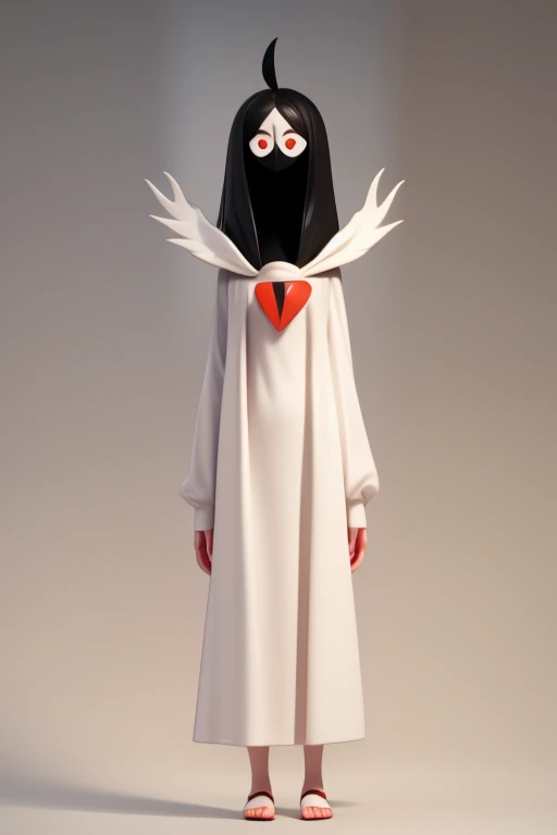 　　height: 130cm　Standing picture Simple design　The dress is a one-piece　camisole　No sleeve　Sleeveless　Long Hair　Long black hair　Hair is black　Red eyes　Shoulder-baring ahoge　Kokeshi
