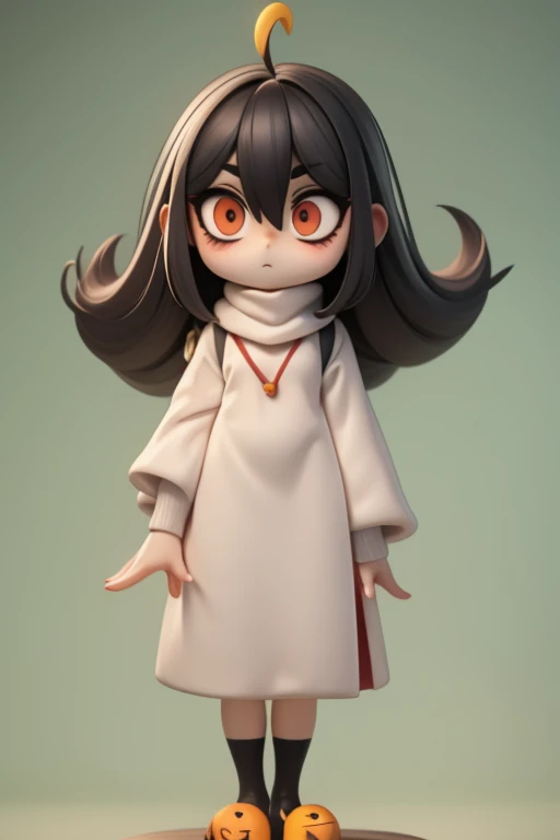 　Primary school students　young　small　height: 130cm　Standing picture Simple design　The dress is a one-piece　camisole　No sleeve　Sleeveless　Long Hair　Long black hair　Hair is black　Red eyes　Shoulder-baring ahoge　Kokeshi
