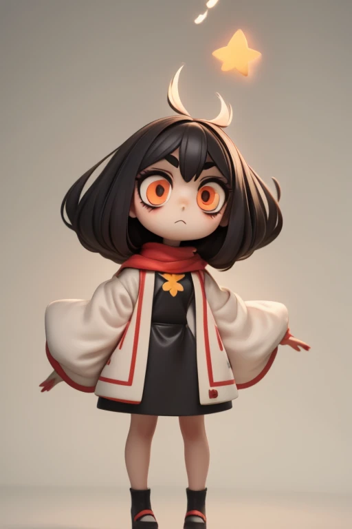 　Primary school students　young　small　height: 130cm　Standing picture Simple design　The dress is a one-piece　camisole　No sleeve　Sleeveless　Long Hair　Long black hair　Hair is black　Red eyes　Shoulder-baring ahoge　Kokeshi
