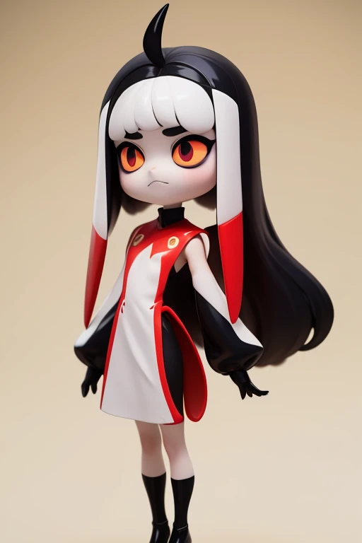 　Primary school students　young　small　height: 130cm　Standing picture Simple design　The dress is a one-piece　camisole　No sleeve　Sleeveless　Long Hair　Long black hair　Hair is black　Red eyes　Shoulder-baring ahoge　Kokeshi
